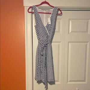LOFT Striped Sleeveless Wrap Dress